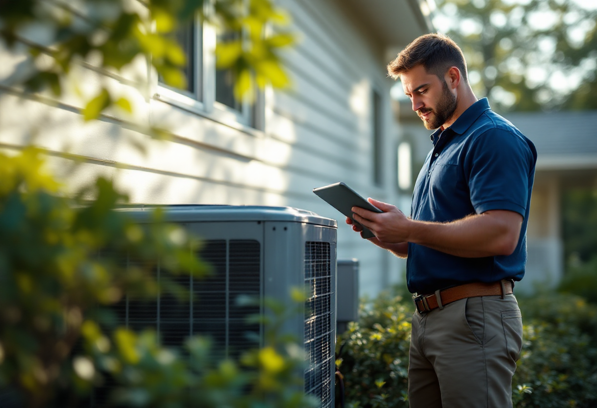 technician inspecting hvac system - Anderson Mechanical Inc -AC repair Gulf Coast